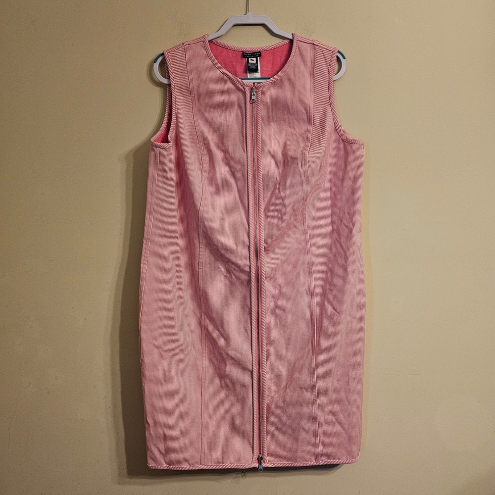 Doncaster Collection Sheath Dress Womens 16W Pink White Stripe Zip W320DR51 NWT